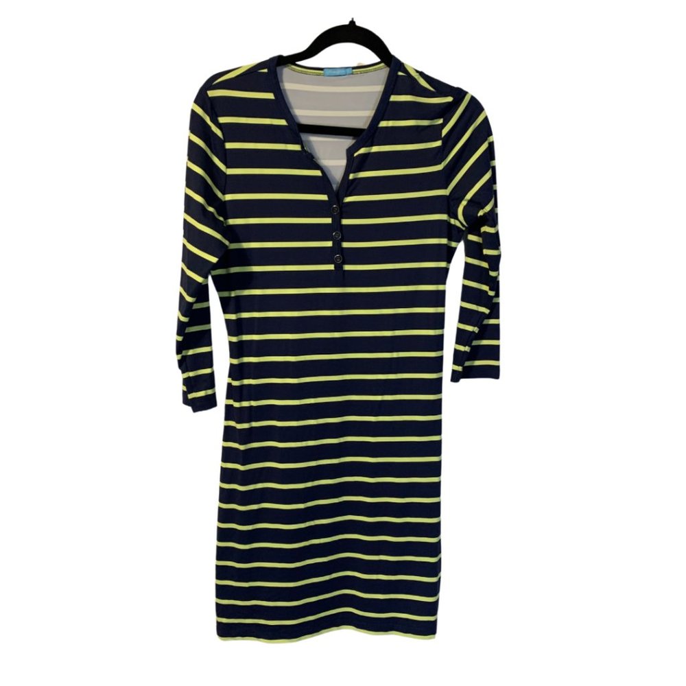 J. McLaughlin Womens Preppy 90s Henley Shirt Dress Size S Blue Yellow Striped